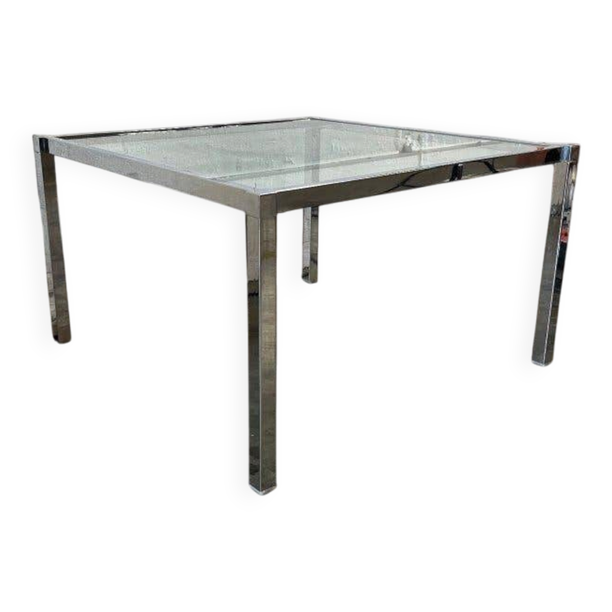 Table basse vintage chromée avec plateau en verre