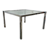 Table basse vintage chromée avec plateau en verre