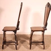 pair of stools in walnut and marquetry - 19th century