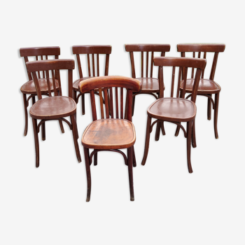 Set of 7 antique Mahieu bistro chairs