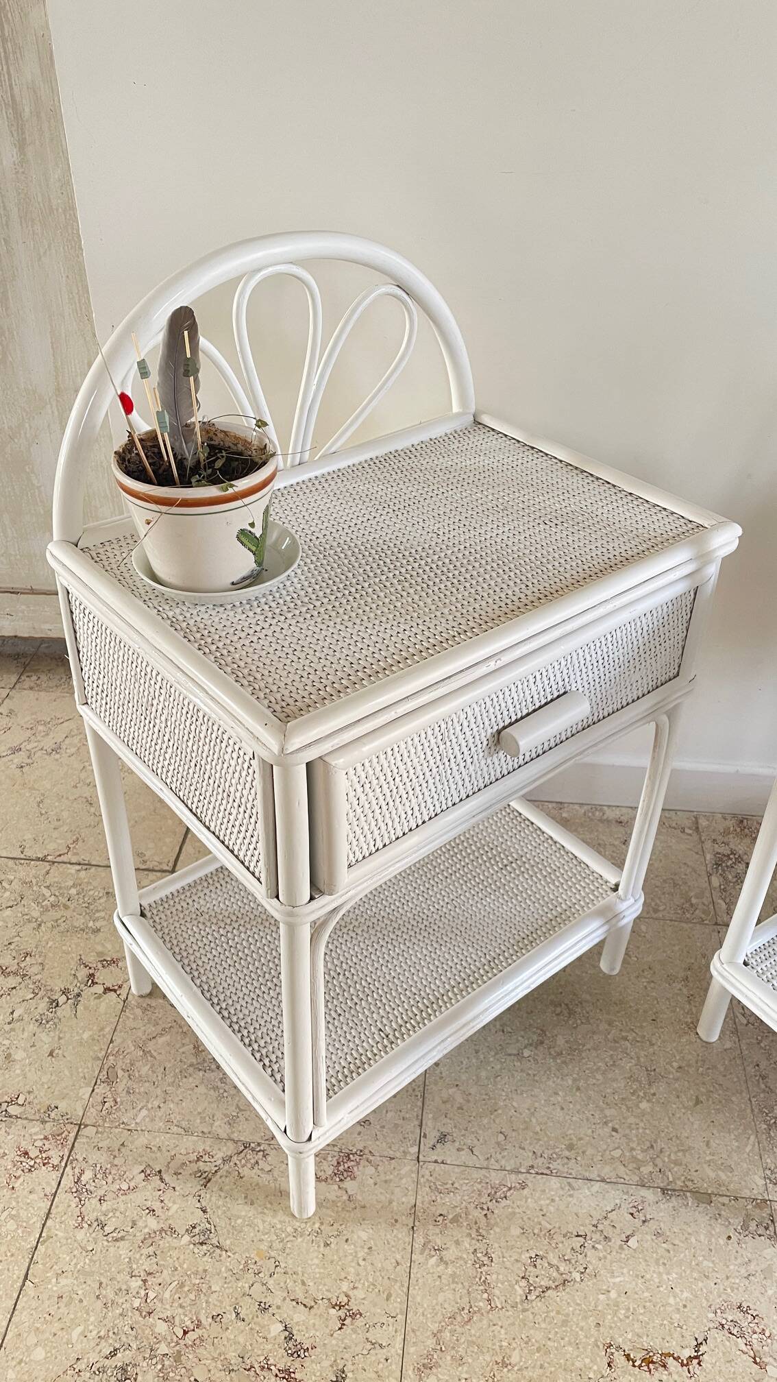 Pair of Vintage Rattan Bedside Tables