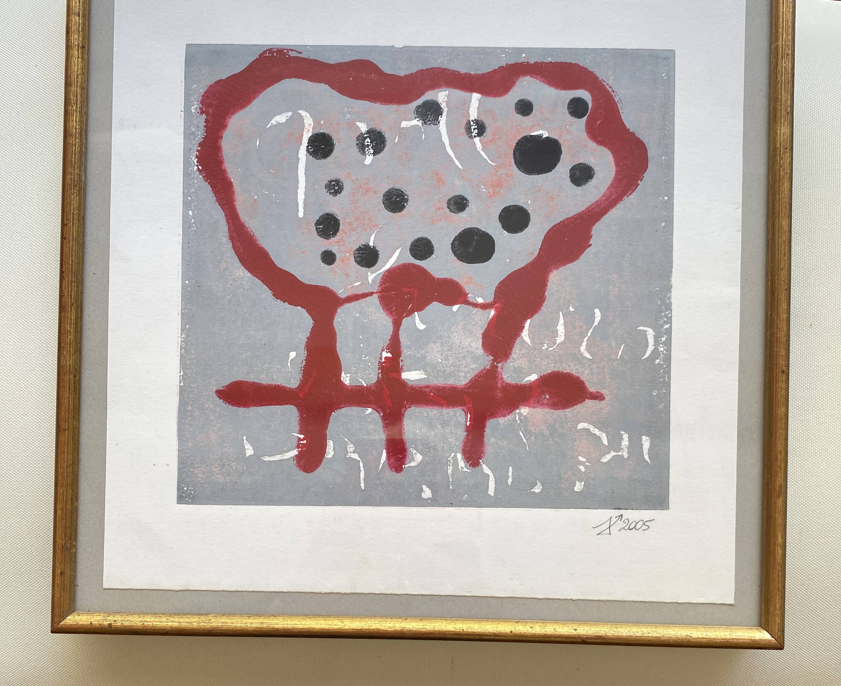 Screen printing and glazed gilded wood frame