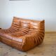 Togo set of 2 of 2-seater, 2 armchairs and ottoman in dubai pine leather