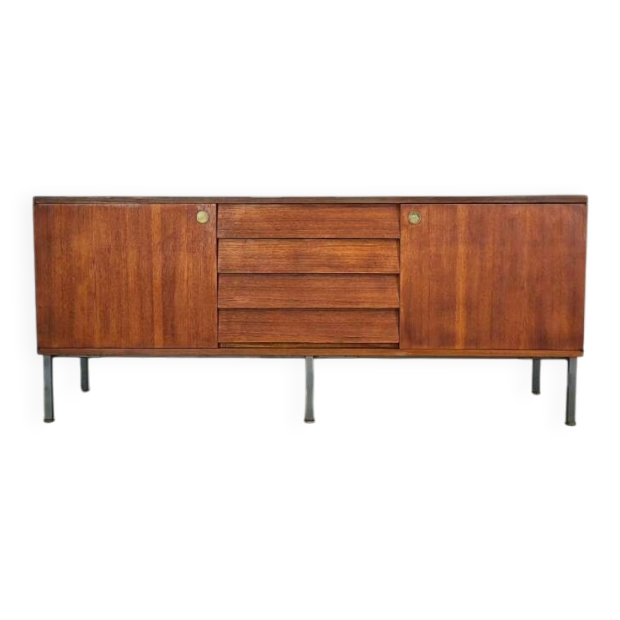 Modernist teak enfilade vintage 1960s design by Louis Paolozzi.