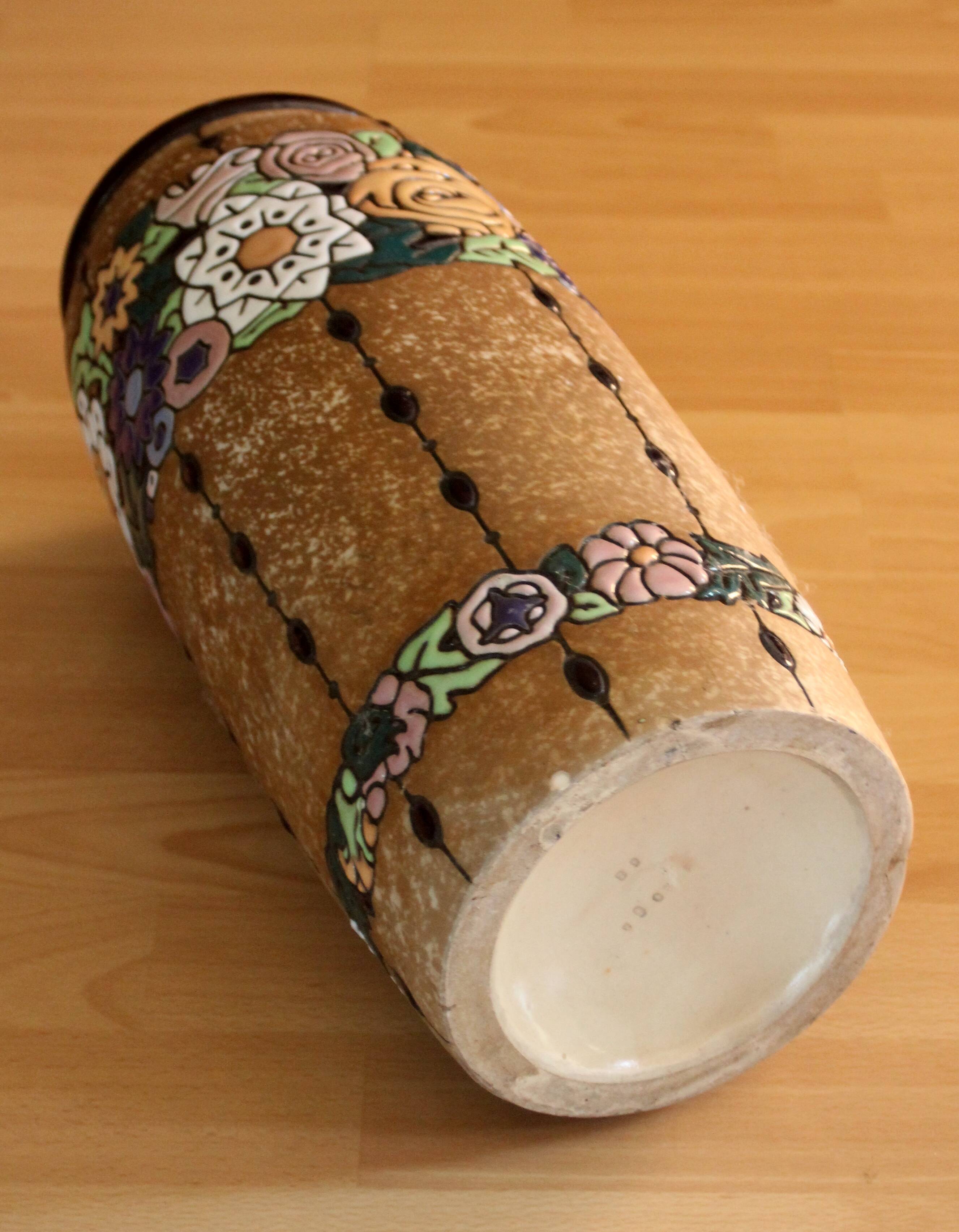 Handmade marked ceramic floor vase, vintage from the 70s