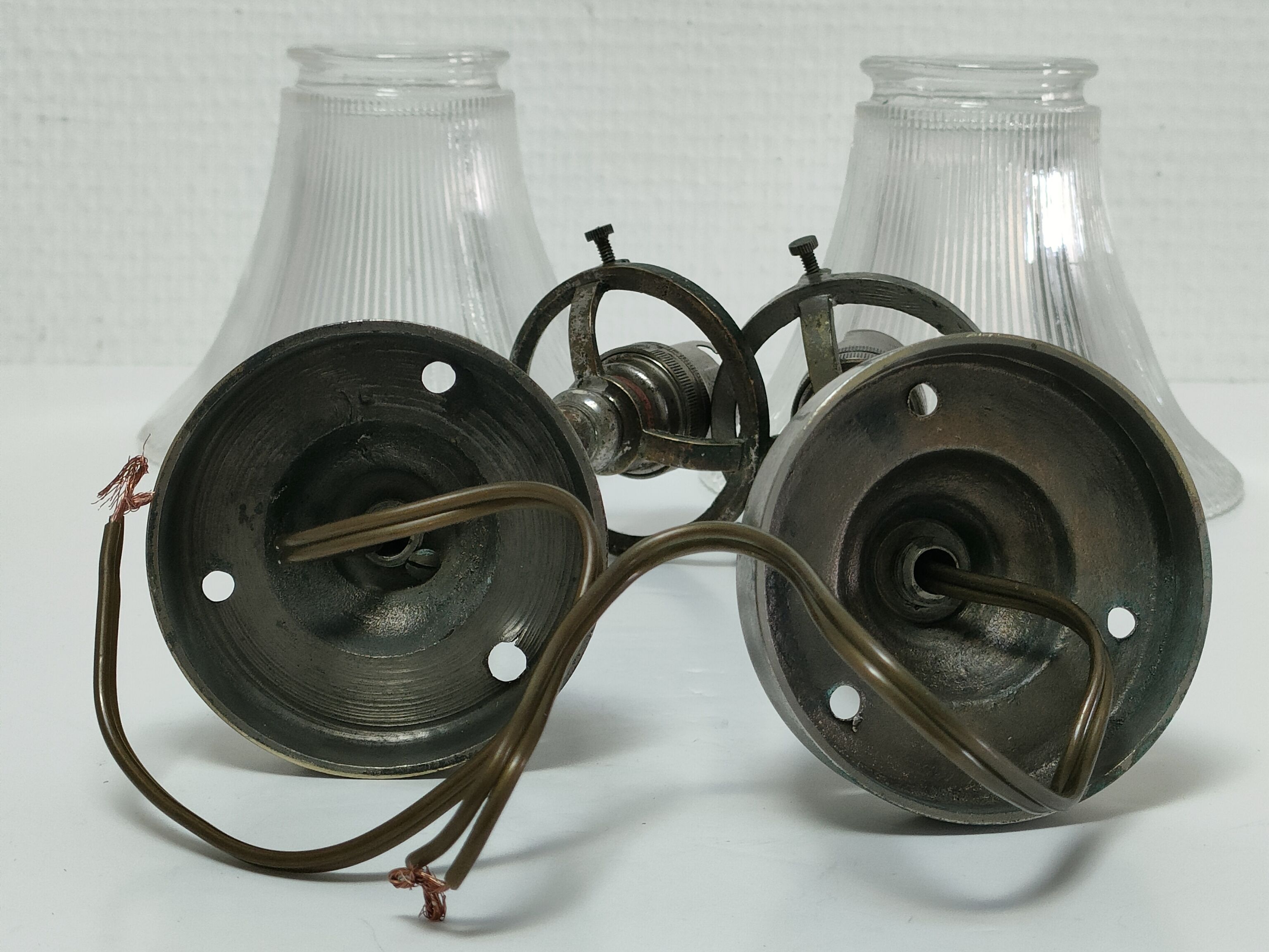 Pair of bronze and glass sconces  1900