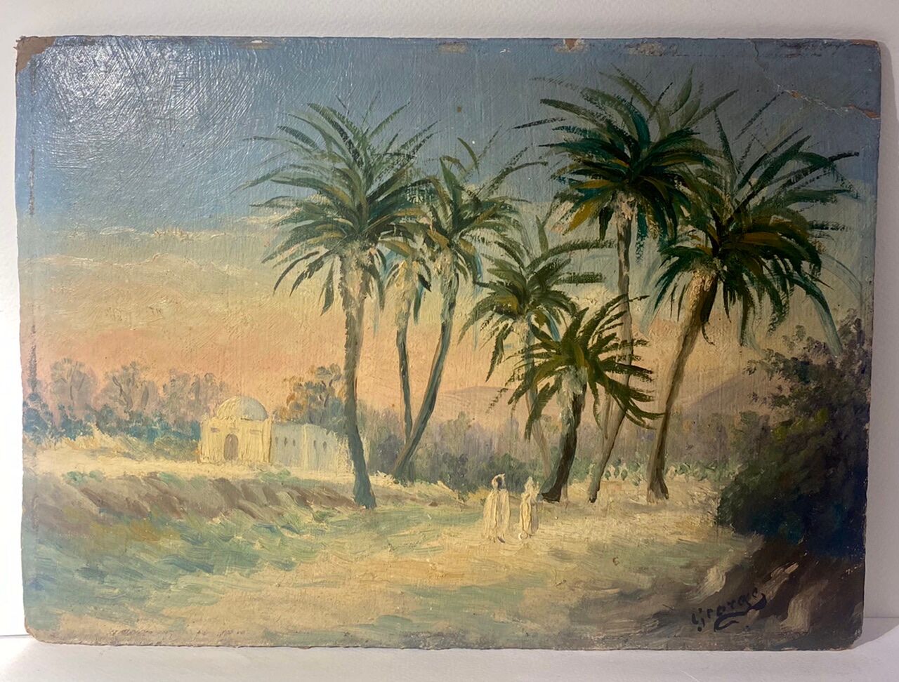 Old painting, orientalist landscape, signed, XX century