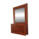 Marquetry wall mirror with a box—Finely crafted late 19th century, collector's item.