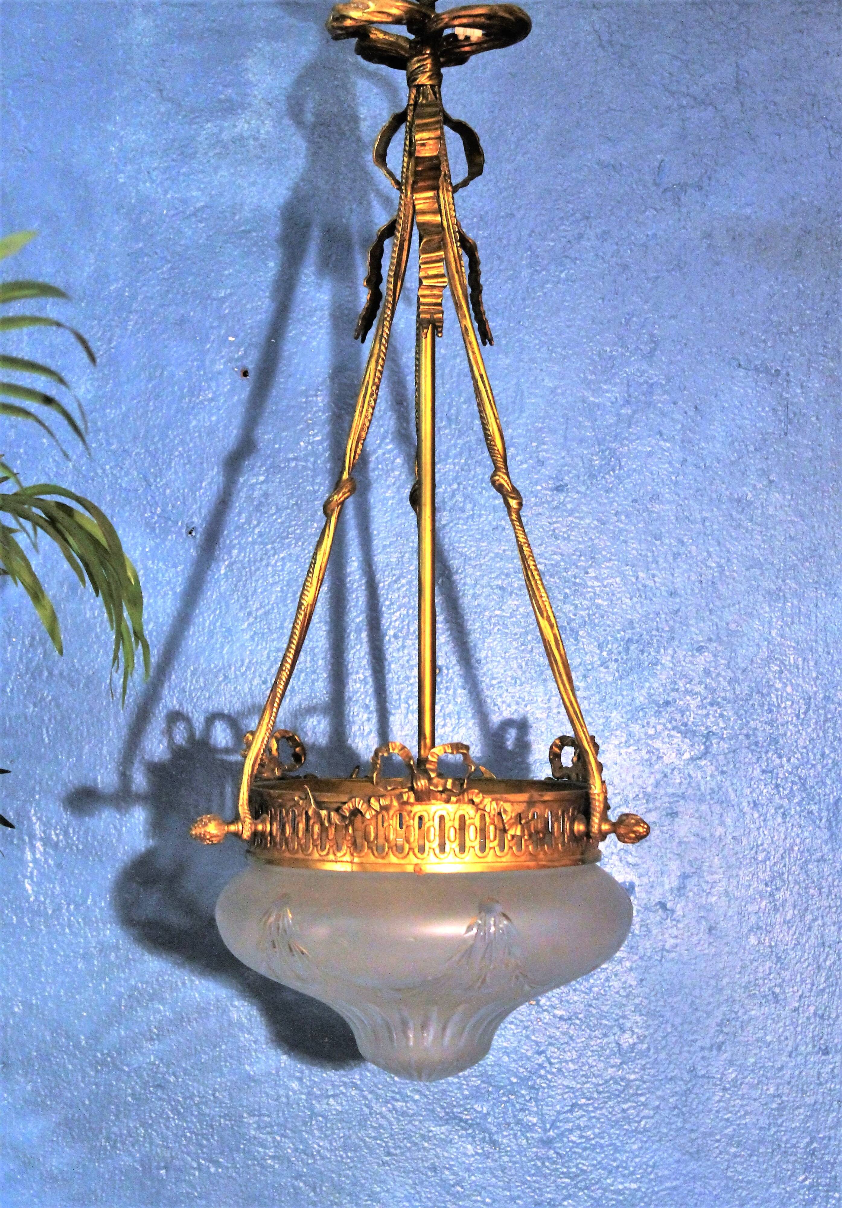 Bronze and glass pendant chandelier, 1900s