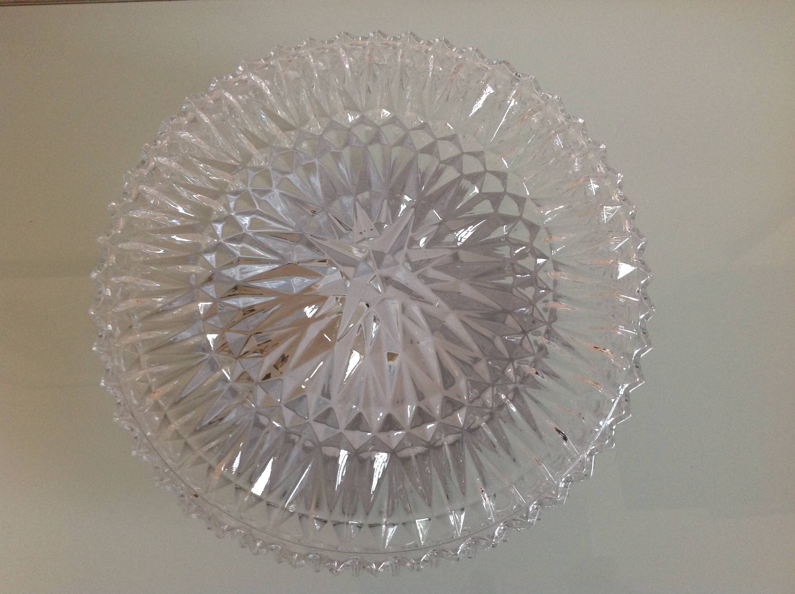 Round diamond-tipped glass ceiling light / vintage 60s-70s