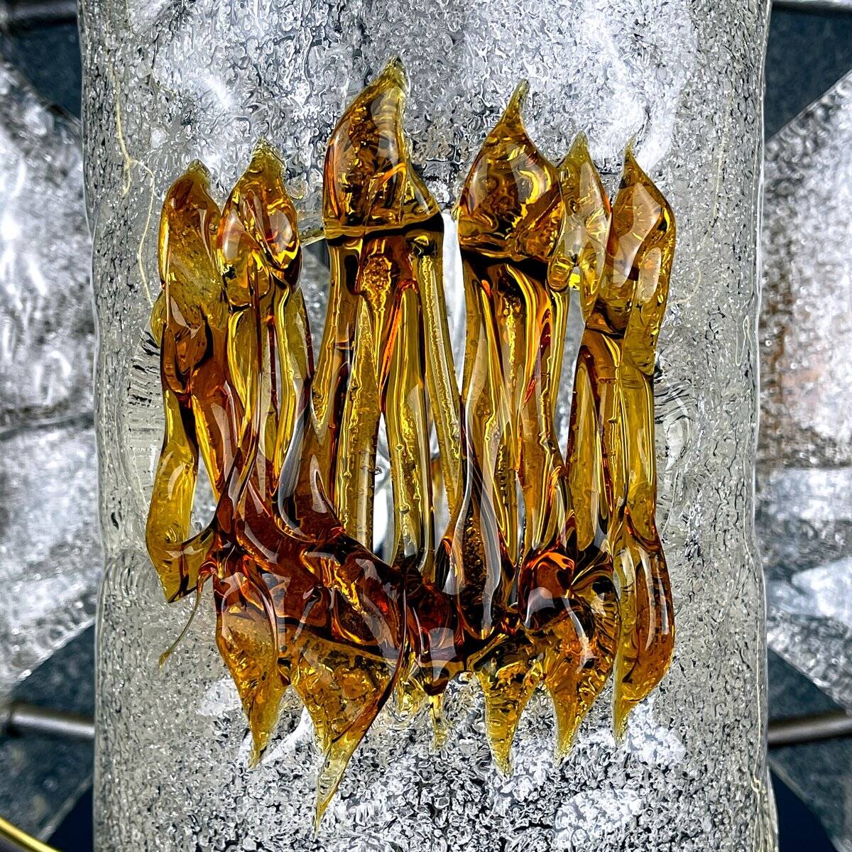 Amber chrome chandelier Murano mid-century by Toni Zuccheri for Mazzega, Italy, 1970s.