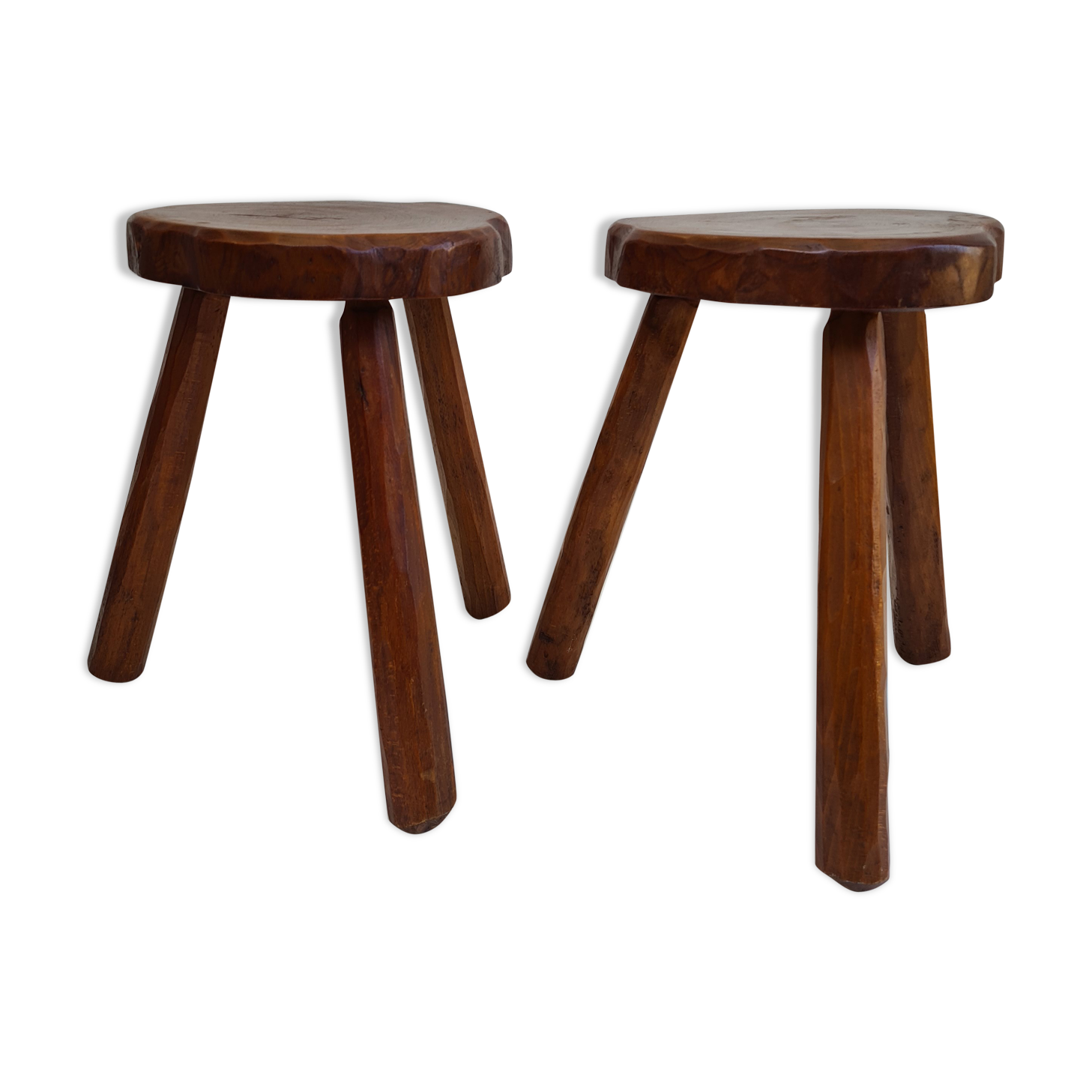 Pair of elm tripod stools