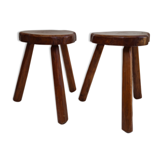 Pair of elm tripod stools