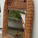 Woven wicker mirror and wooden beads 60s