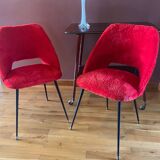 Pair of Pelfran moumoute barrel chairs, vintage from the 60s-70s, compass base.