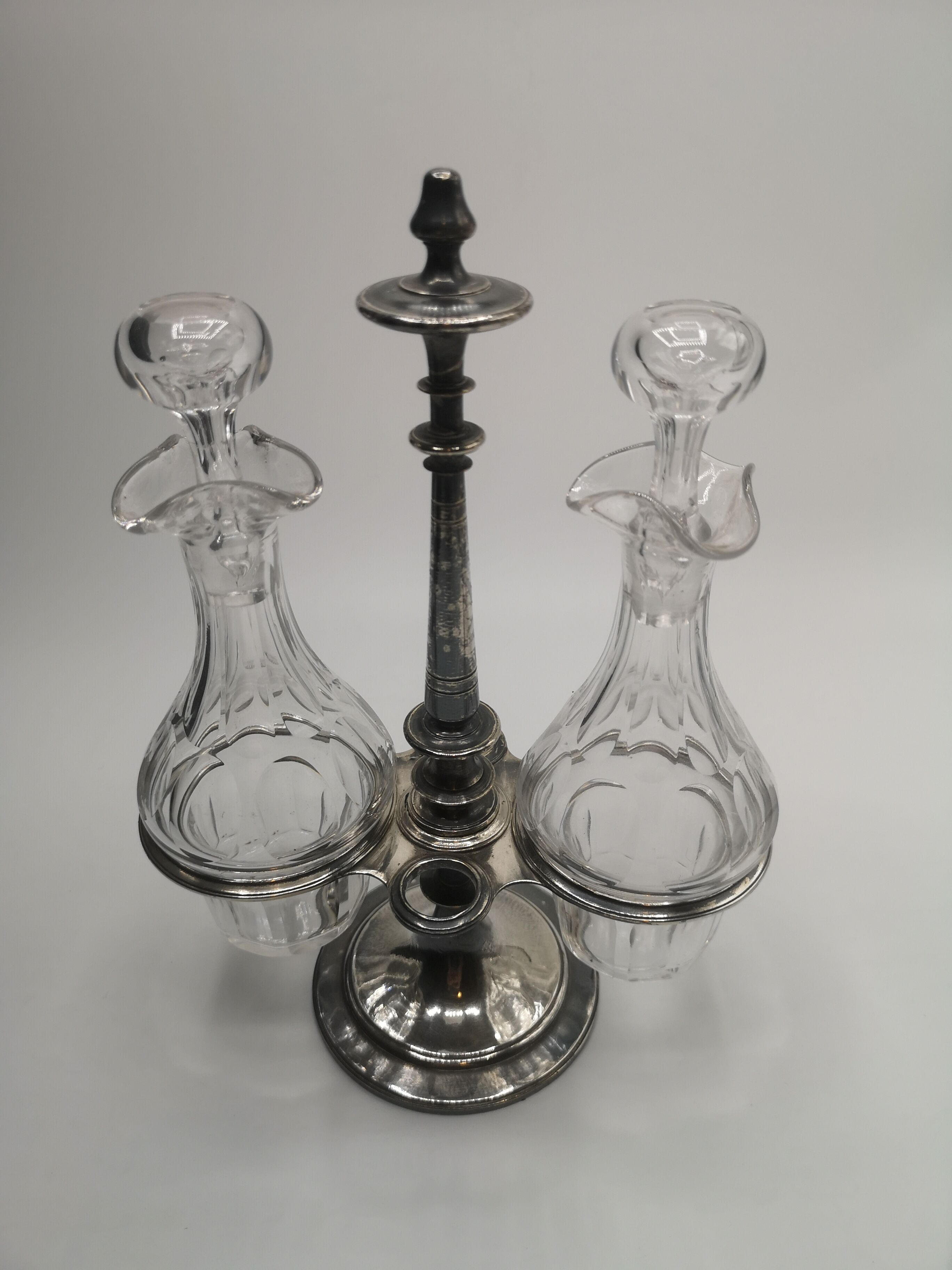 Christofle oil and vinegar server in crystal and silver metal