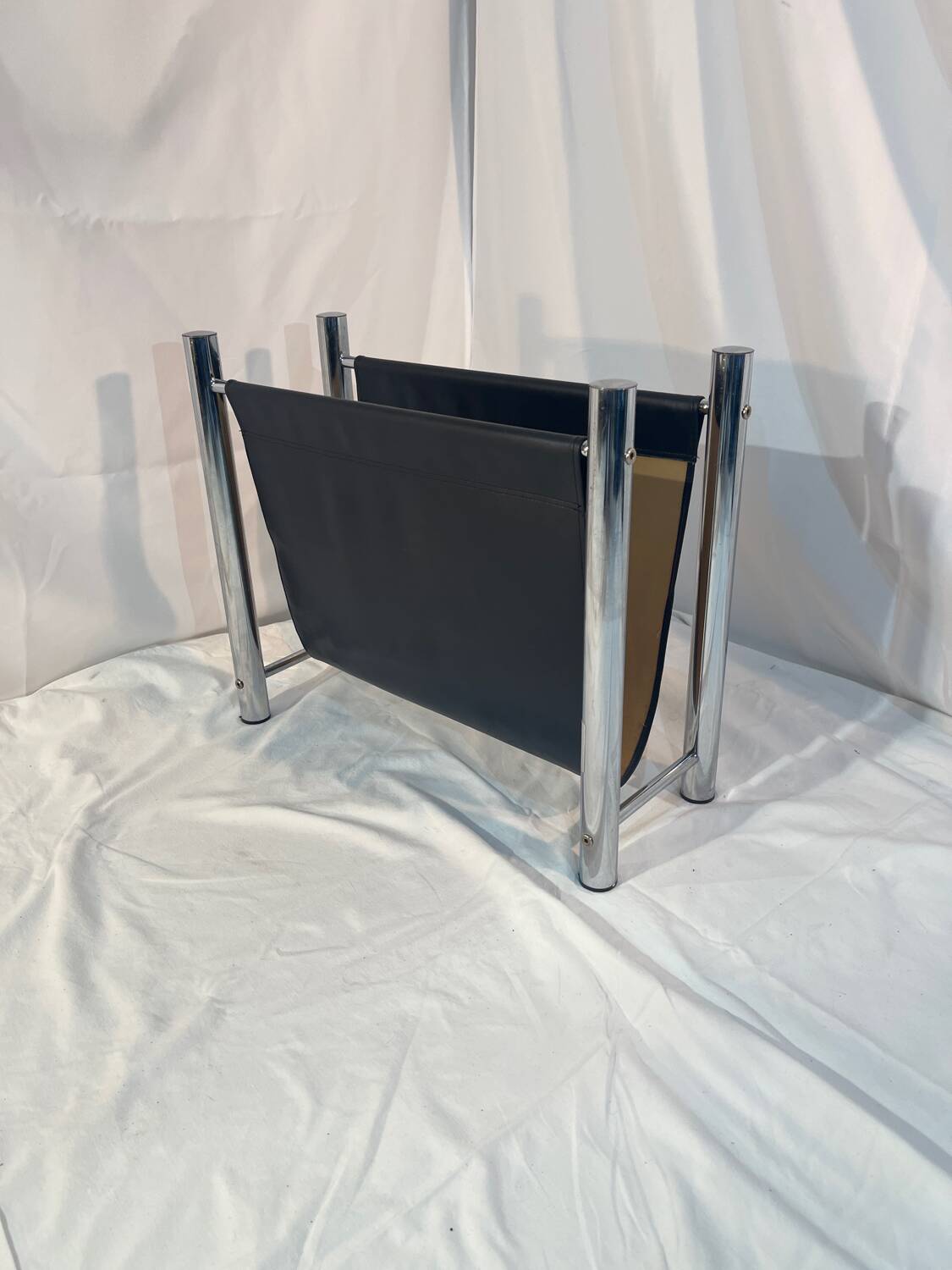 Leather and chrome magazine rack Italy