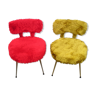 Paire de chaises moumoute Pelfran rouge et jaune-vert, vintage 70's