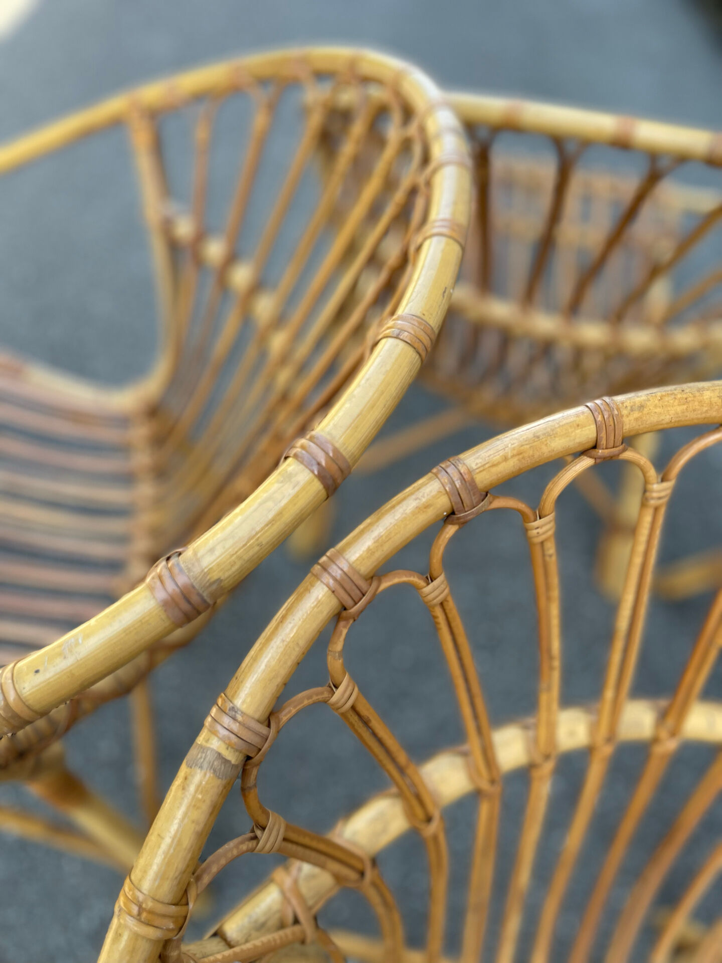 4 Fauteuils de jardin vintage rotin corbeille 1950/ 1960