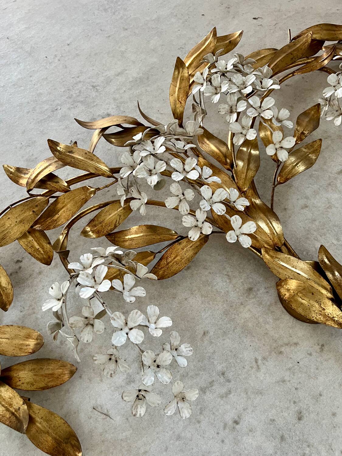 Old and large golden wall lamp Hans Kögl design from the 60s clusters of flowers