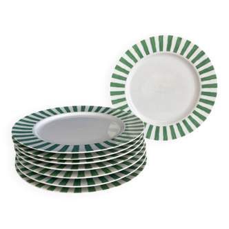 Set of 8 large Guy Degrenne flat plates, vintage green pareo model