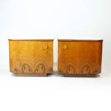 Classical Bedside Tables In Walnut And White Glass, Czechoslovakia 1960s