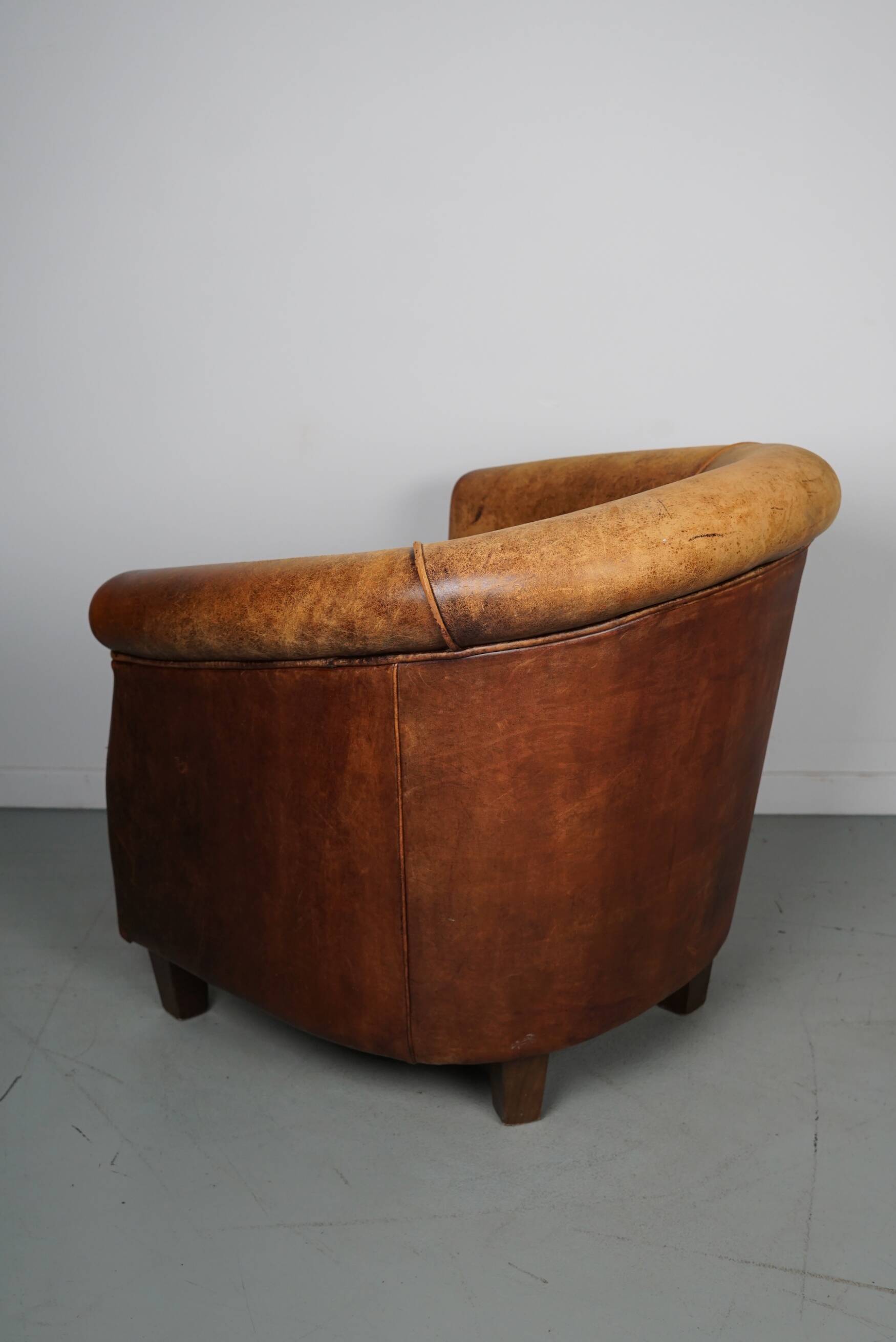 Vintage dutch cognac colored leather club chair
