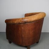 Fauteuil club vintage en cuir couleur cognac, pays-bas