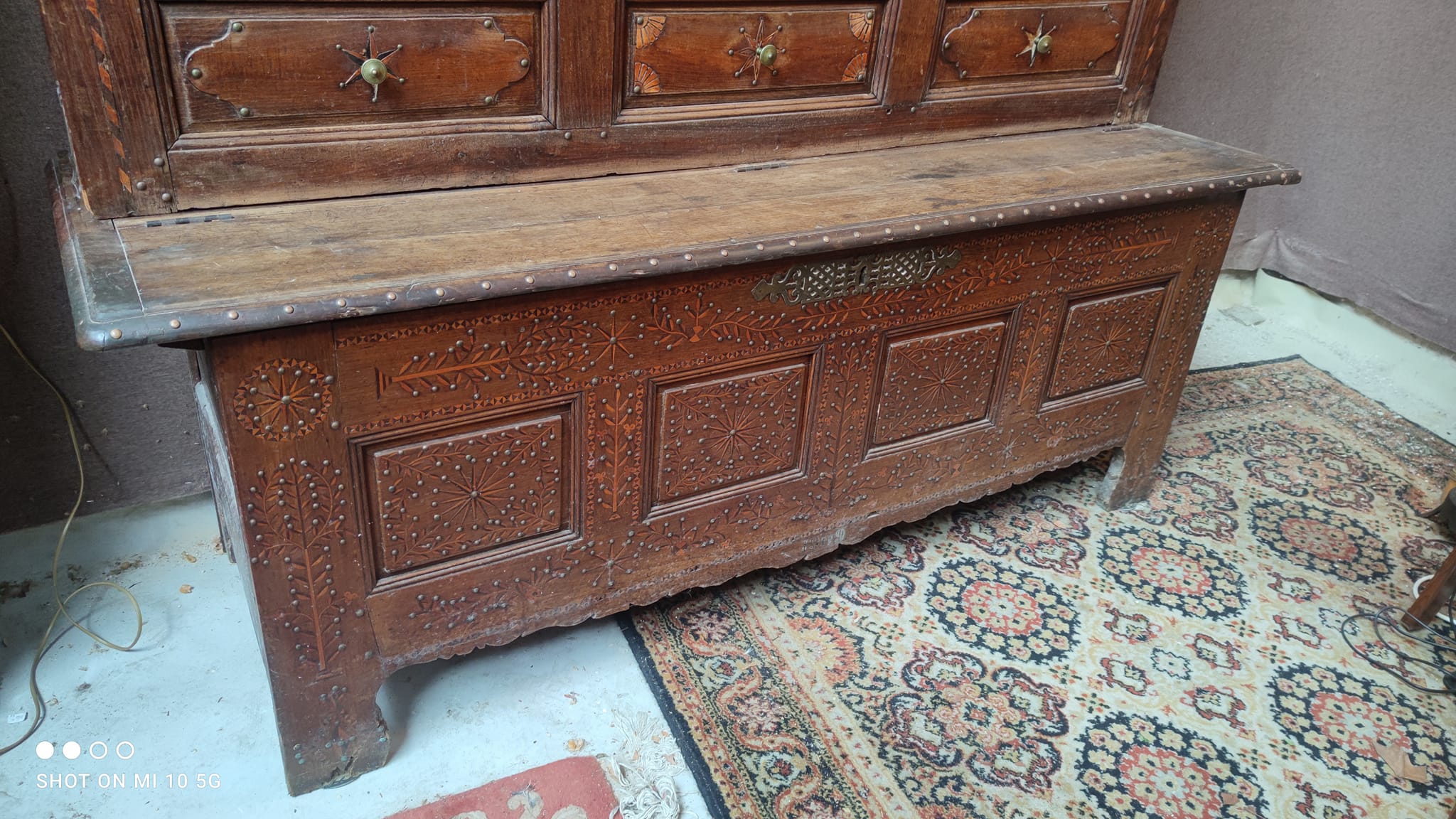 Two-part Breton chestnut cabinet dating from 1878