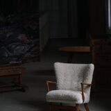 Viggo Boesen, Lounge Chair in Oak and Sheepskin Shearling, Modern Danish, 1950s