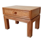 Vintage side table in bamboo and rattan from the 1970s.
