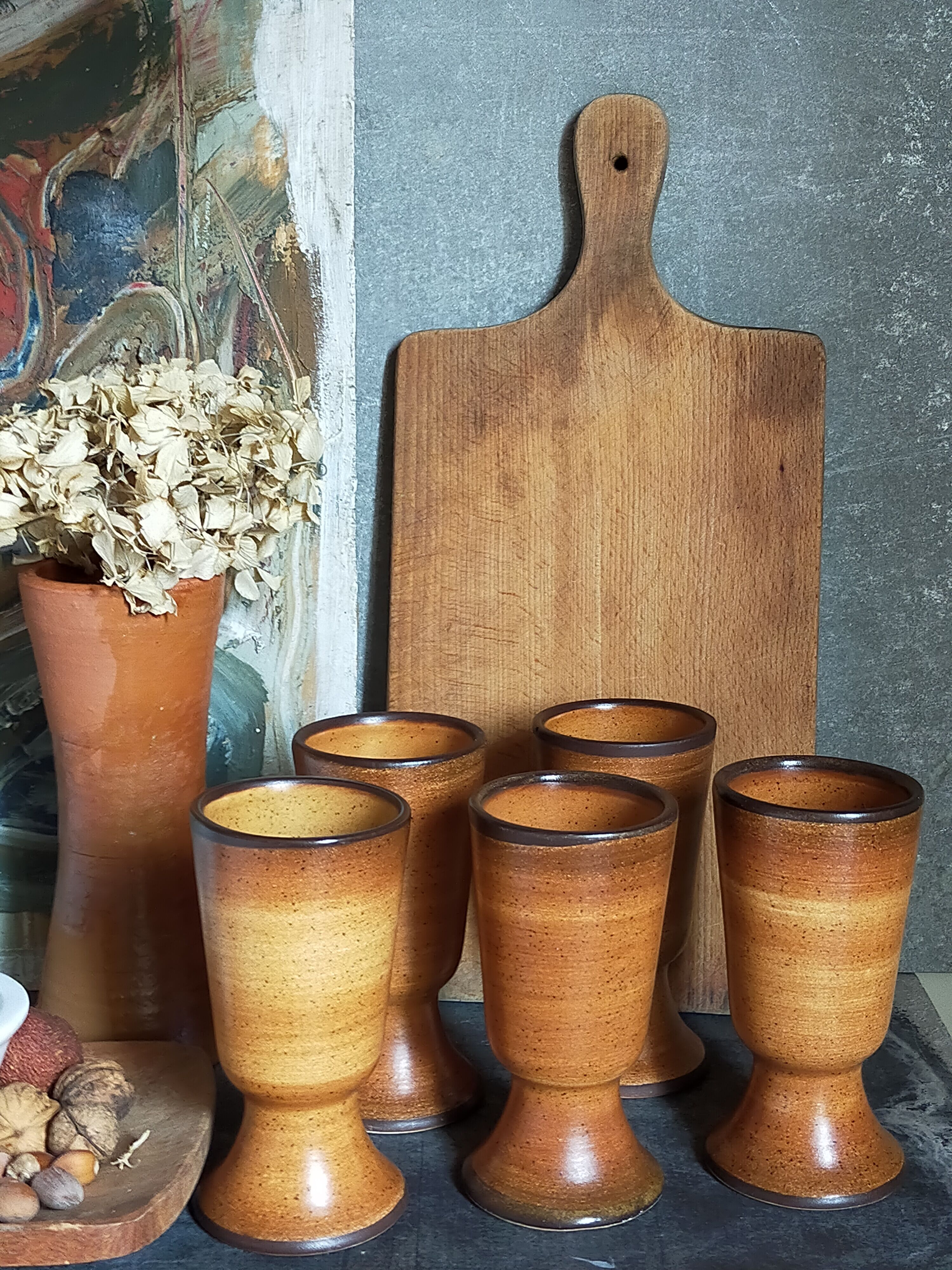 Five earthenware mazagrans from Saint-Amand vintages service"Meylan"