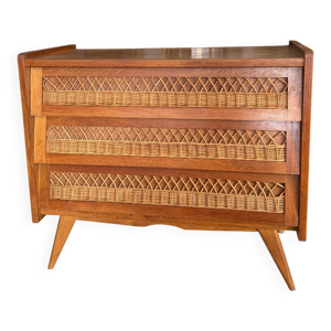 Commode en bois et rotin - pieds