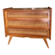 Commode en bois et rotin vintage pieds compas