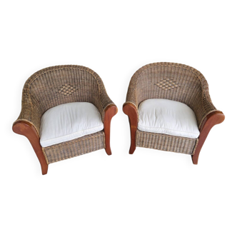 2 contemporary rattan armchairs