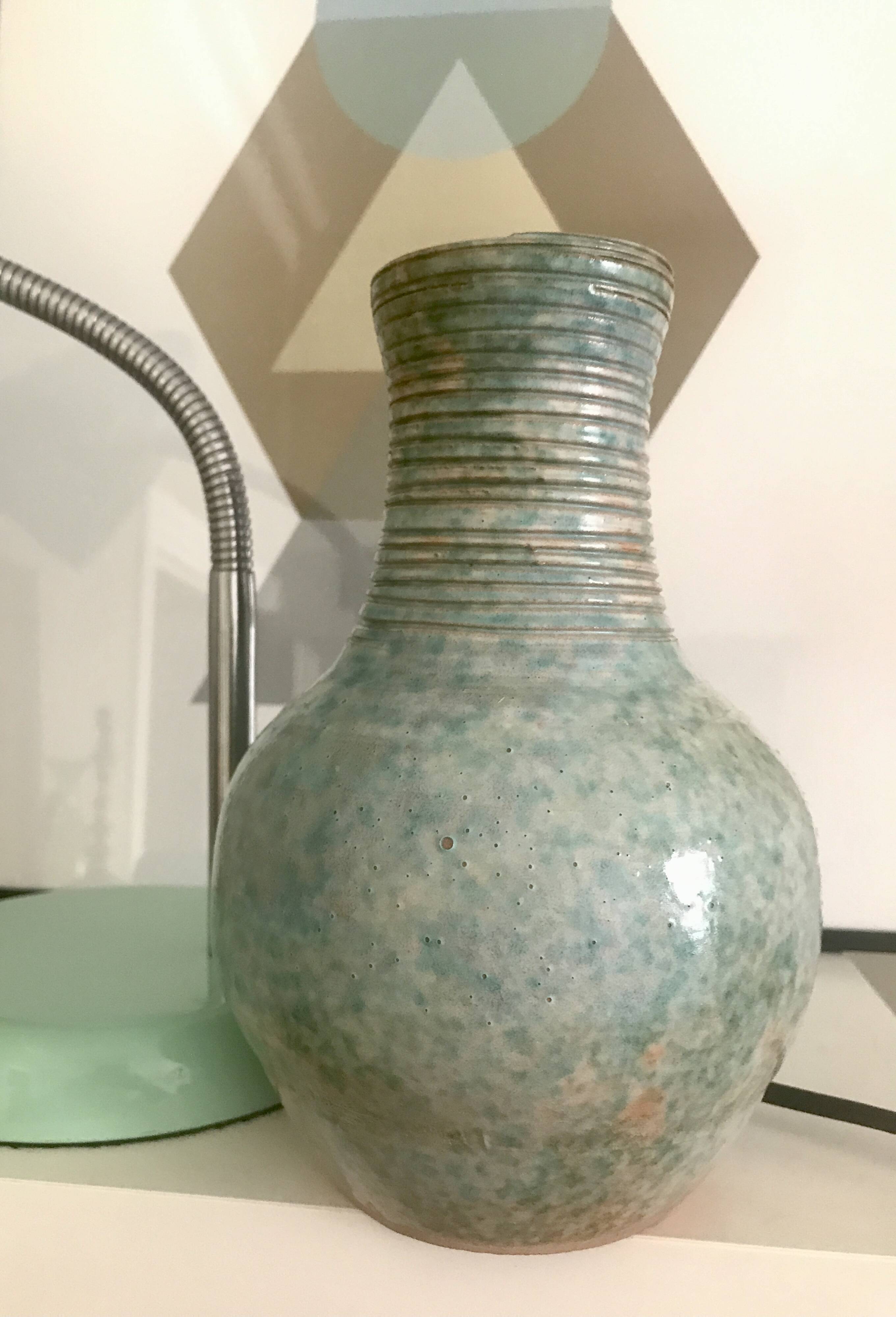 Antique turquoise terracotta vase