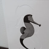 Gravure sous presse duo hippocampe noir - gaufrage - format A5