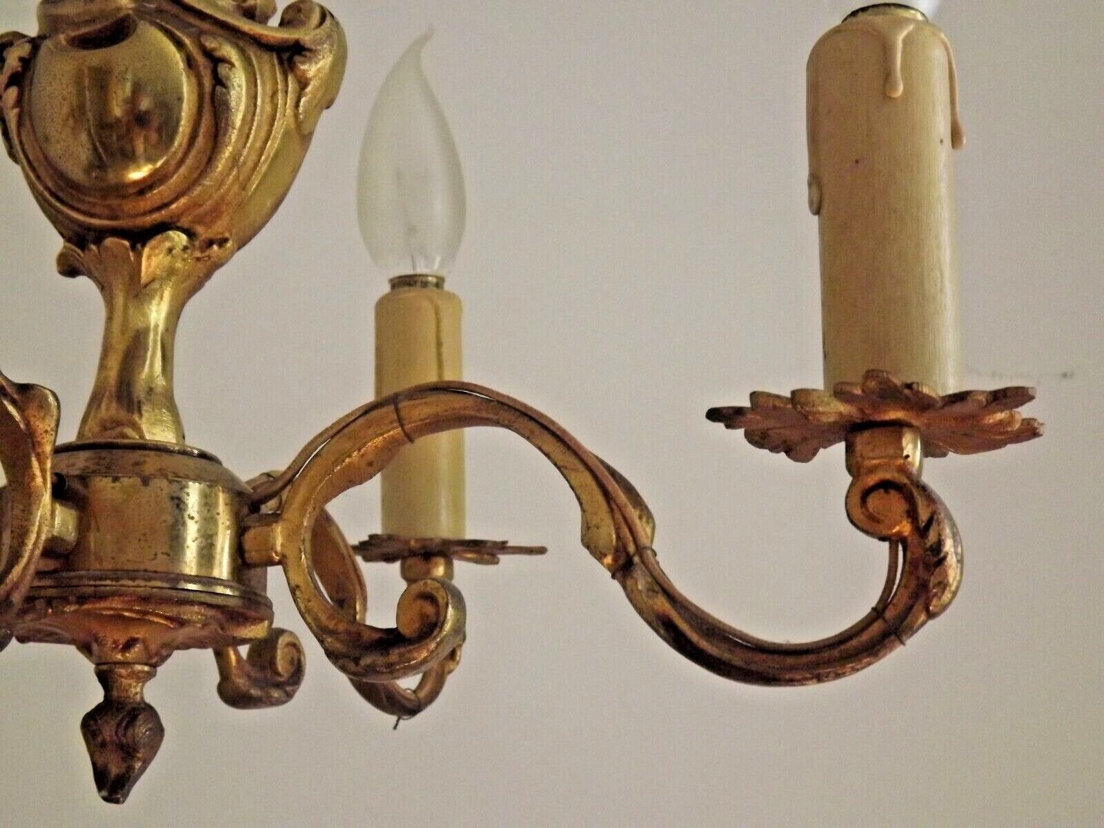 Beautiful Vintage French 4  Light Bronze Chandelier Acanthus Leaf Detail 3672