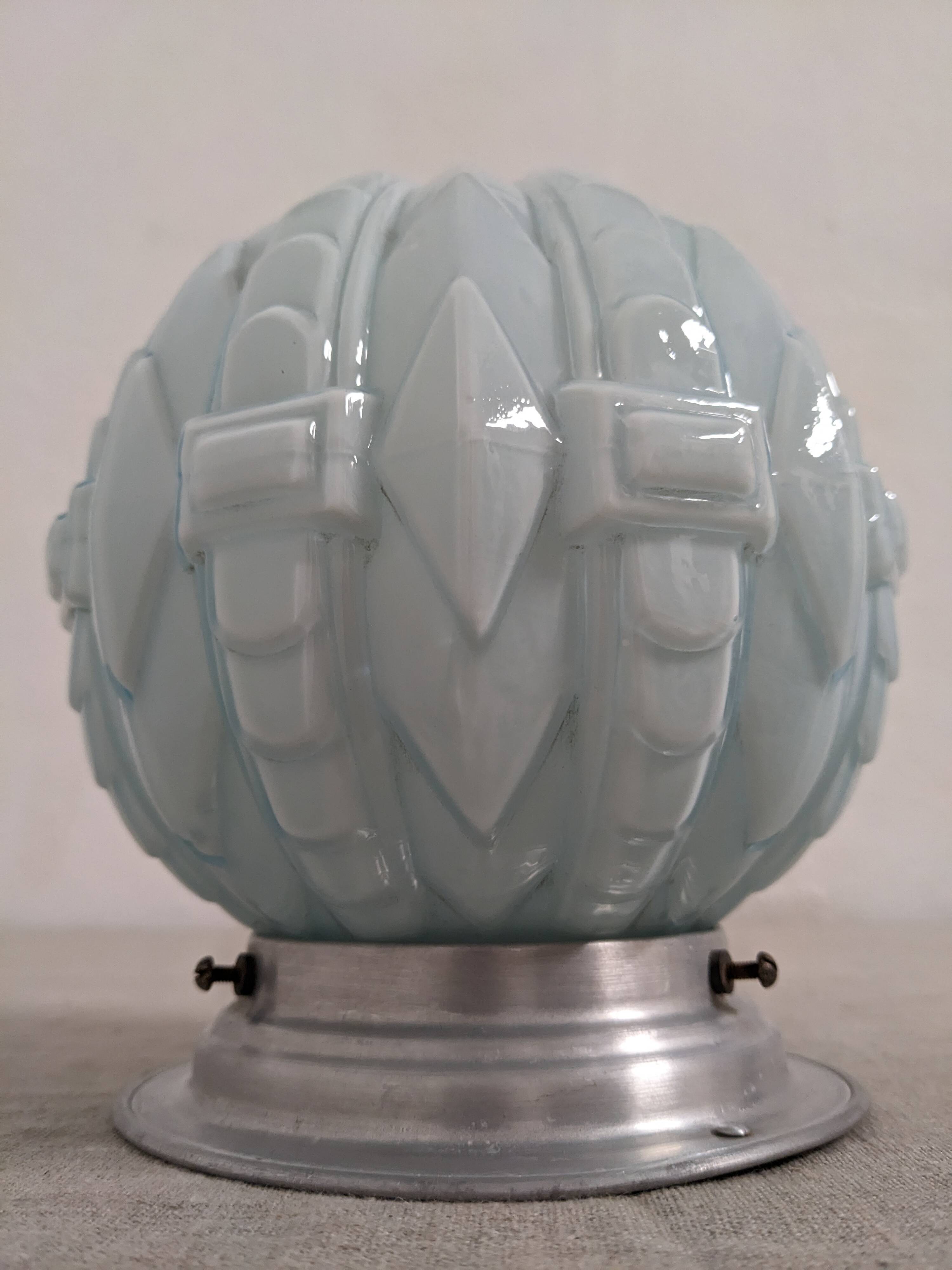 Art Deco ceiling lamp in blue opaline circa 1930