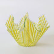 Pair of "Gingham" Chance Brothers cups with yellow checkered pattern and wavy edges.