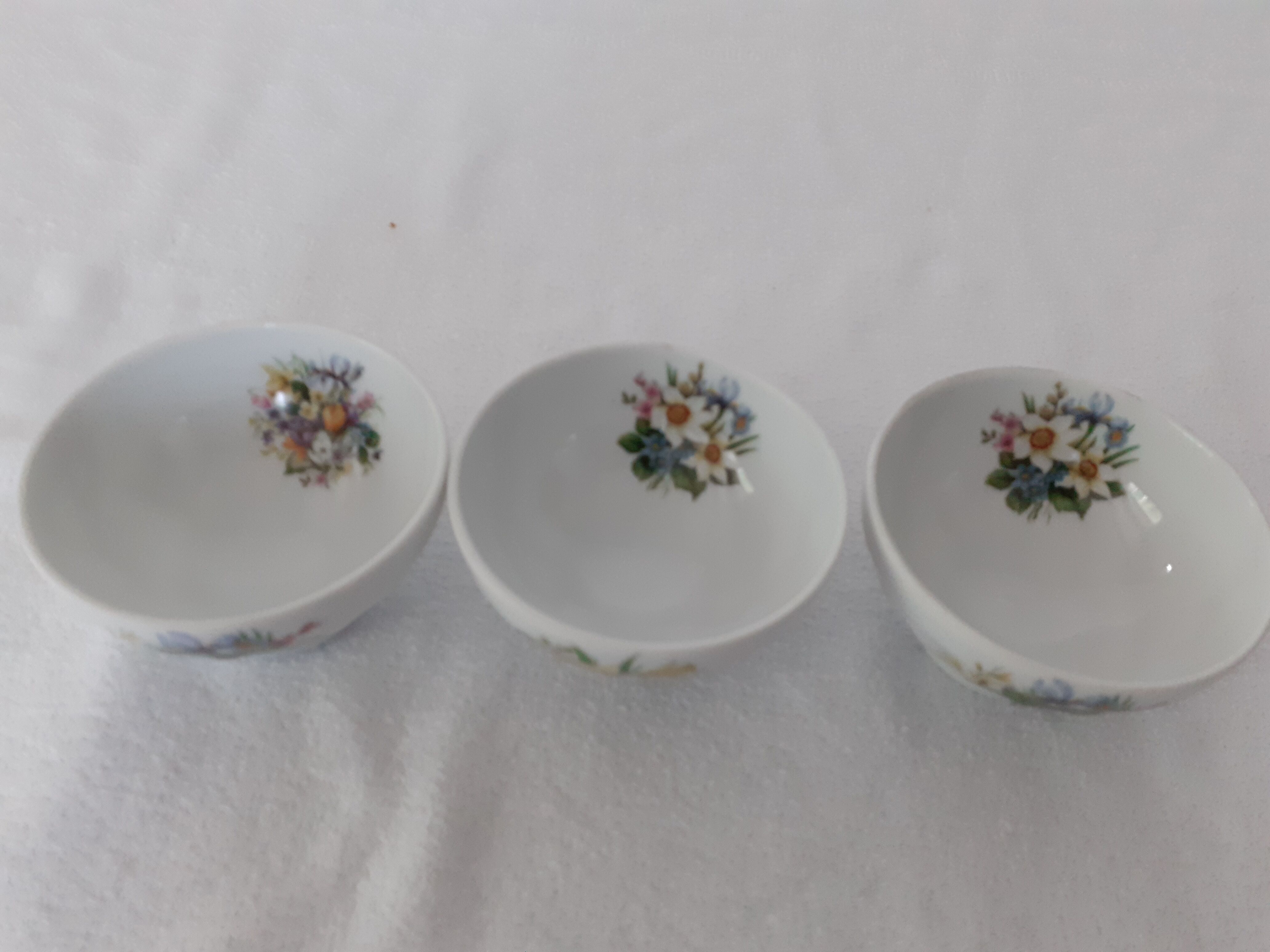 3 small BOWLS decoration multicolored flowers Limoges porcelain