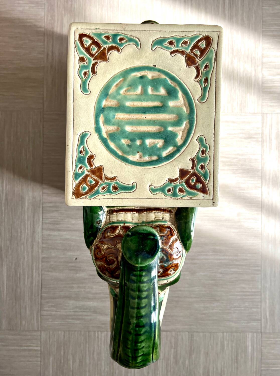 Enameled Ceramic Elephant, Plant Holder, Stool