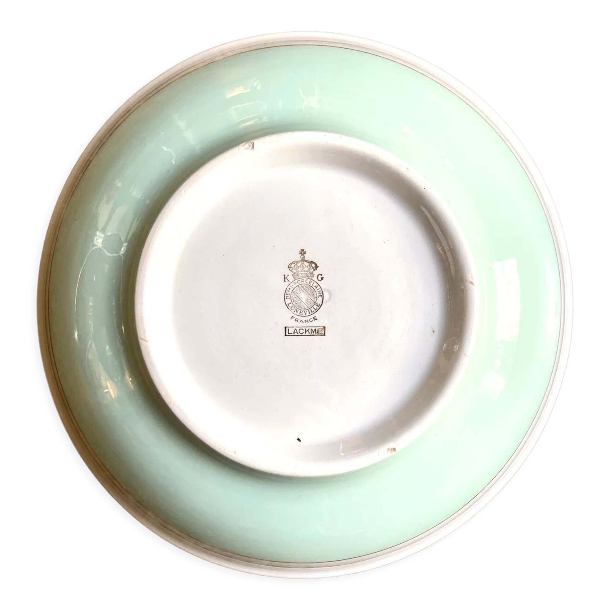 Luneville salad bowl in water-green and gilded opaque porcelain
