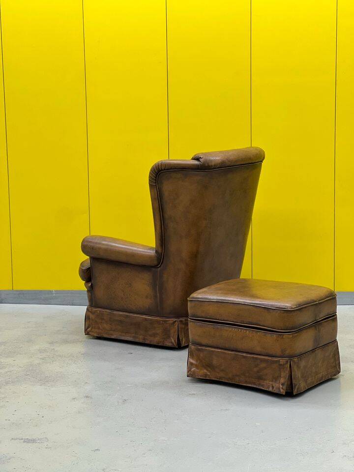 Vintage Chesterfield style wing chair With Ottoman