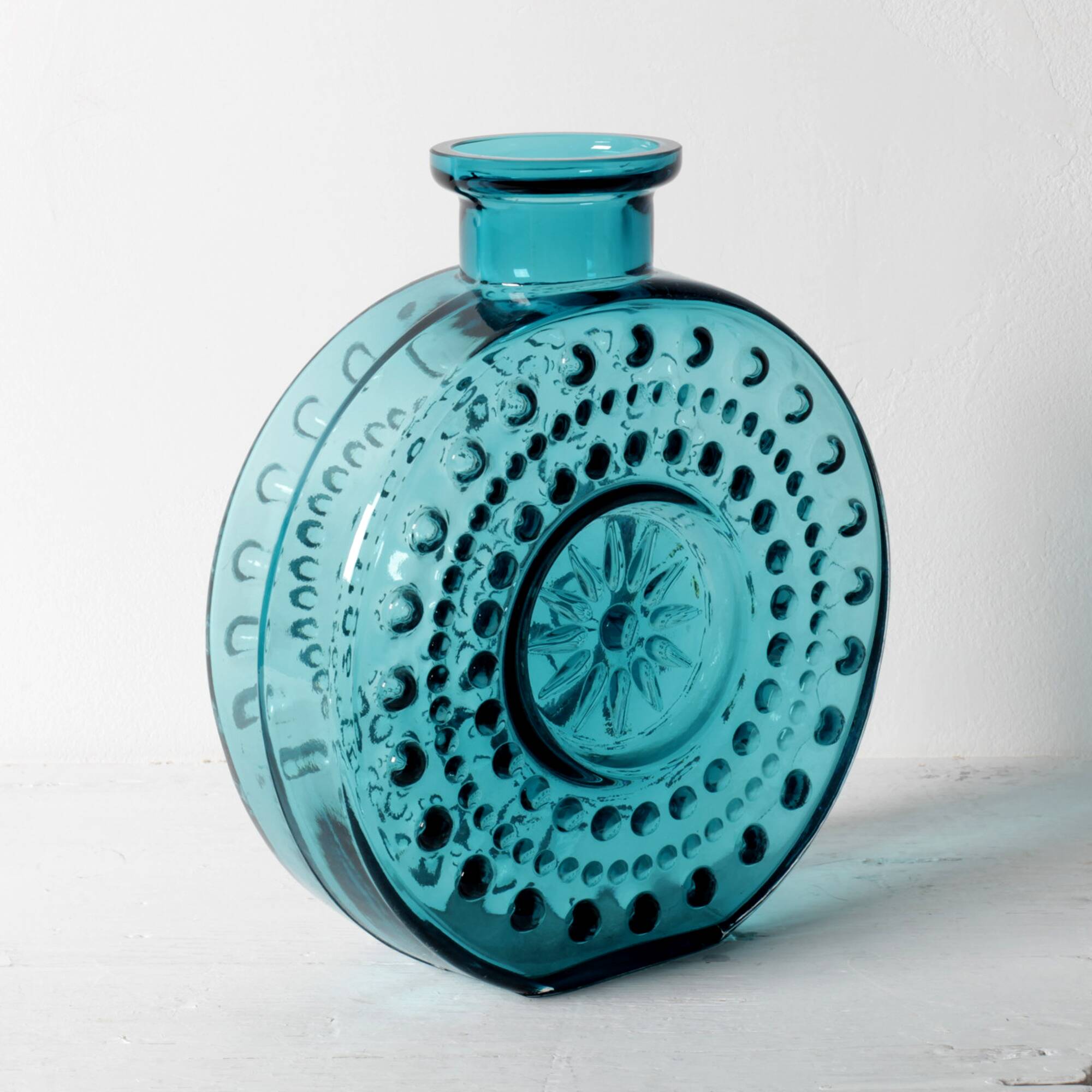 Teal Sunburst Blue Bubble Glass Vase / Erich Jachmann for WMF / 1960s