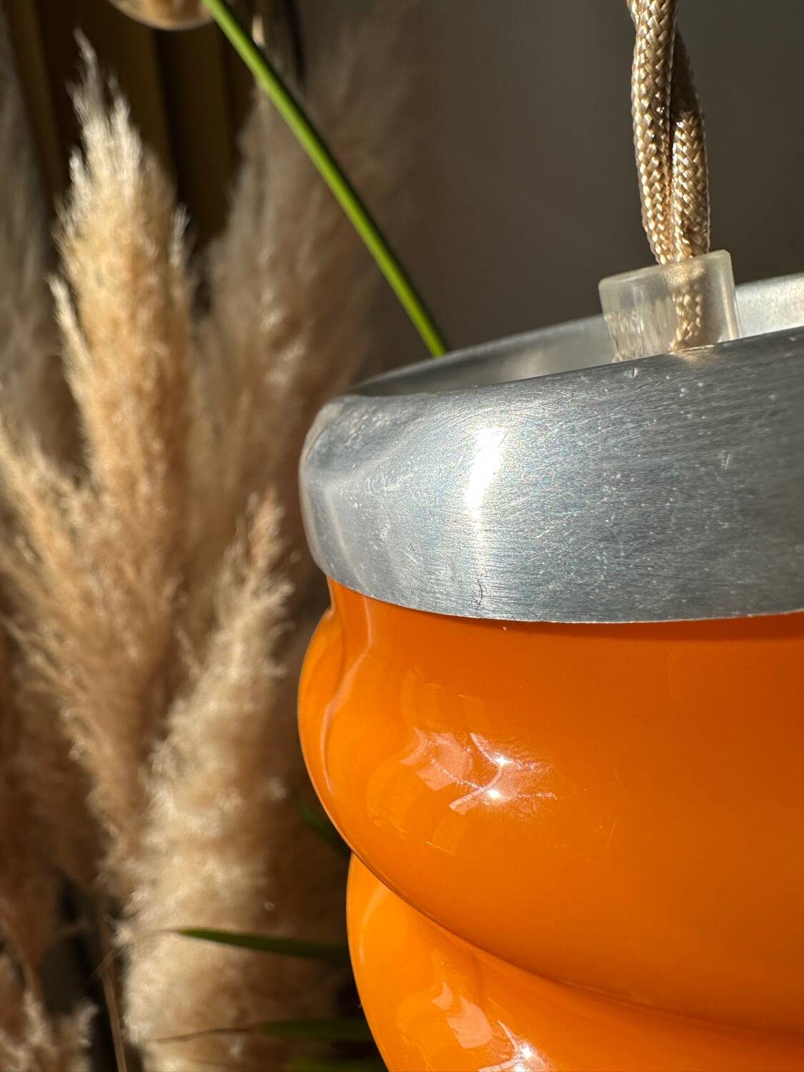 Vintage seventies orange opaline pendant light