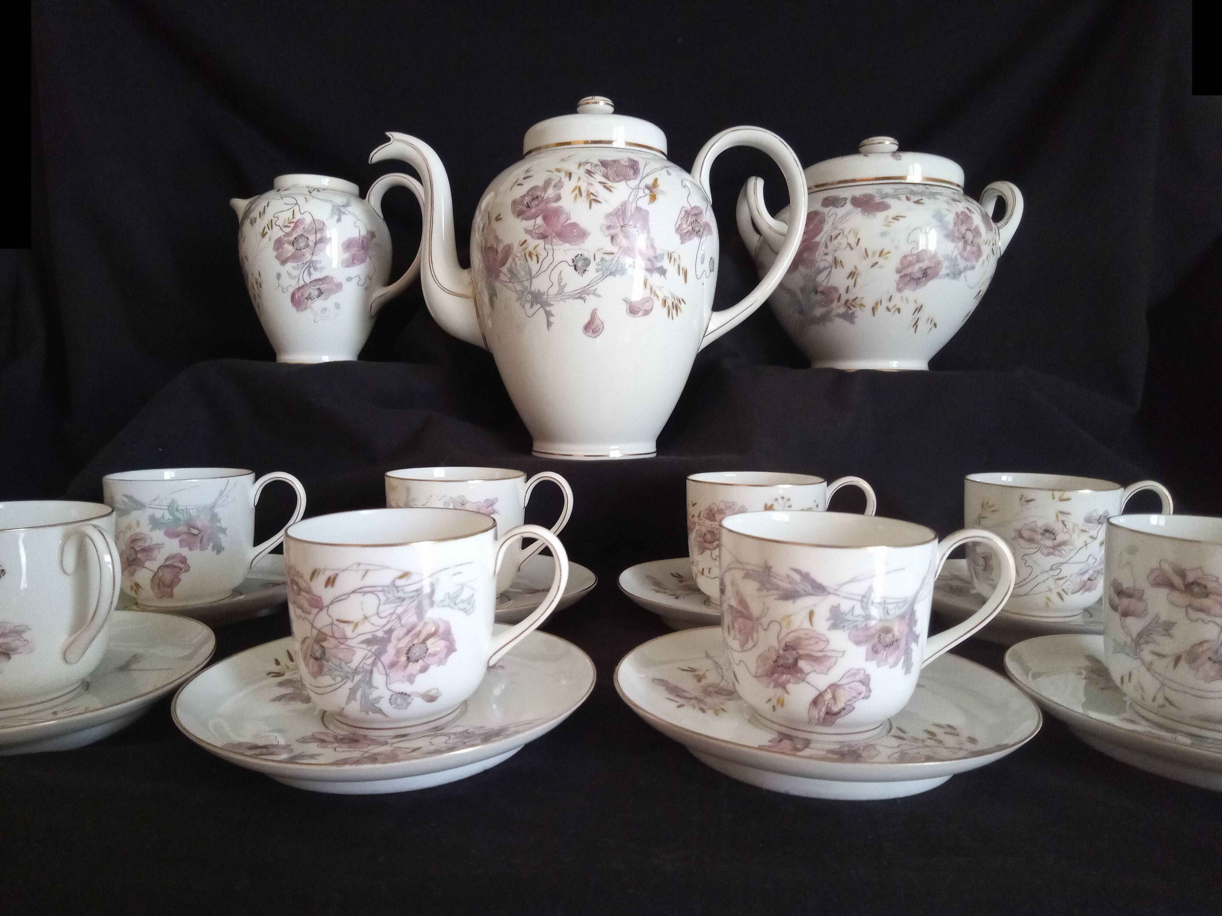 Art Nouveau coffee service for 8 people in Paris porcelain