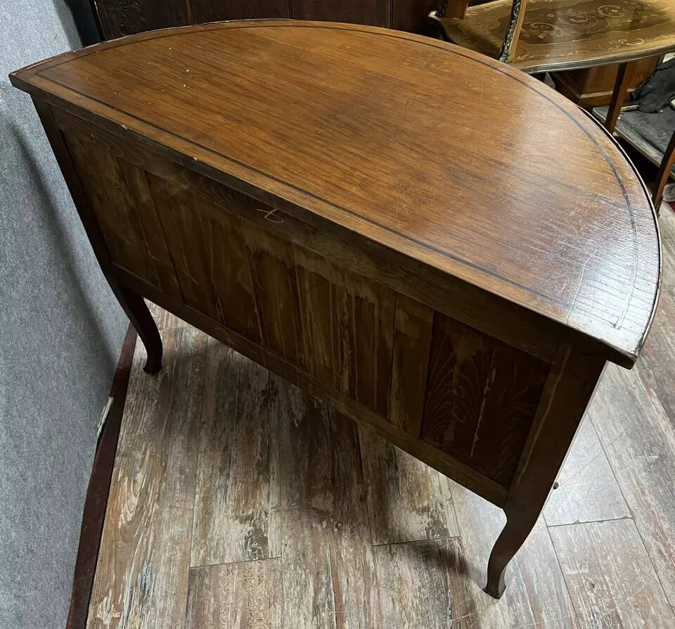Louis XV / Louis XVI Transition style half-moon chest of drawers in marquetry mahogany