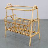 1970s Rattan Newspaper and Magazine Stand with Glass Top, Italy