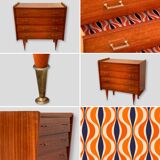 Vintage varnished teak chest of drawers 1970